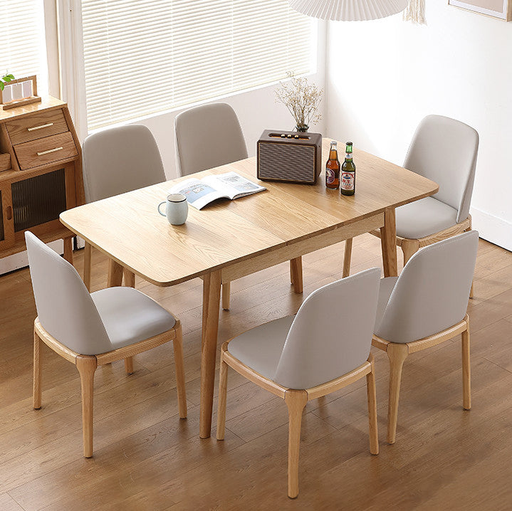 Extendable Rectangle Dining Table Modern Adjustable Oak Wood Table with 4 Legs for restaurant Clearhalo ' dining_table' 'Dining Tables & Seating' 'Dining Tables' 'furn' 'furn_dining_table' 'Furniture' 'furniture_dining_table' 'Kitchen & Dining Furniture' 'kitchen&dining_furn' 'kitchen' 'kitchen_dining_table' 4195647