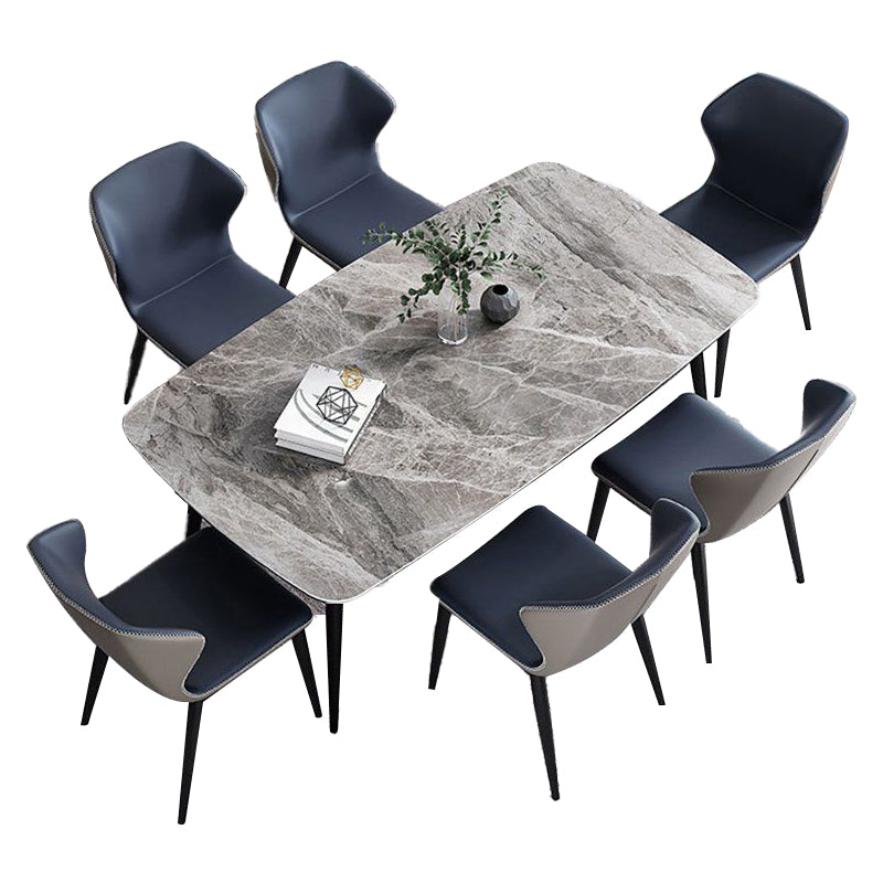 Simple Sintered Stone Standard Table Rectangle Shape Kitchen Dining Table with 4 Legs Base Gray Without Chairs Clearhalo ' dining_table' 'Dining Tables & Seating' 'Dining Tables' 'furn' 'furn_dining_table' 'Furniture' 'furniture_dining_table' 'Kitchen & Dining Furniture' 'kitchen&dining_furn' 'kitchen' 'kitchen_dining_table' 4195721