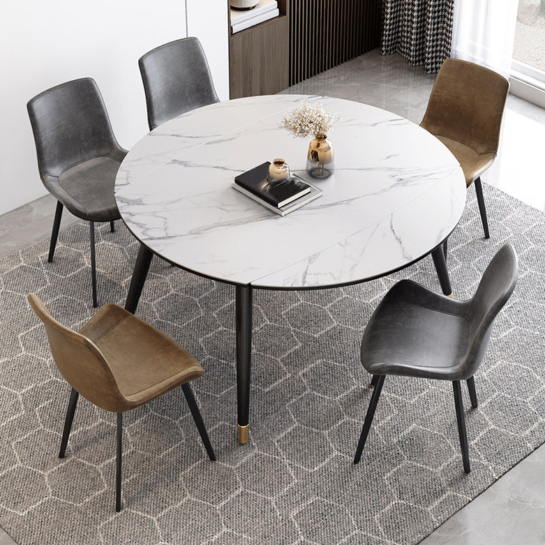 Contemporary Extendable Sintered Stone Table Round Shape Standard Dining Table for Kitchen Clearhalo ' dining_table' 'Dining Tables & Seating' 'Dining Tables' 'furn' 'furn_dining_table' 'Furniture' 'furniture_dining_table' 'Kitchen & Dining Furniture' 'kitchen&dining_furn' 'kitchen' 'kitchen_dining_table' 4195767