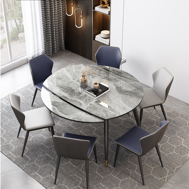 Contemporary Extendable Sintered Stone Table Round Shape Standard Dining Table for Kitchen Clearhalo ' dining_table' 'Dining Tables & Seating' 'Dining Tables' 'furn' 'furn_dining_table' 'Furniture' 'furniture_dining_table' 'Kitchen & Dining Furniture' 'kitchen&dining_furn' 'kitchen' 'kitchen_dining_table' 4195768