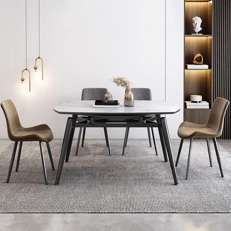 Contemporary Extendable Sintered Stone Table Round Shape Standard Dining Table for Kitchen Clearhalo ' dining_table' 'Dining Tables & Seating' 'Dining Tables' 'furn' 'furn_dining_table' 'Furniture' 'furniture_dining_table' 'Kitchen & Dining Furniture' 'kitchen&dining_furn' 'kitchen' 'kitchen_dining_table' 4195780