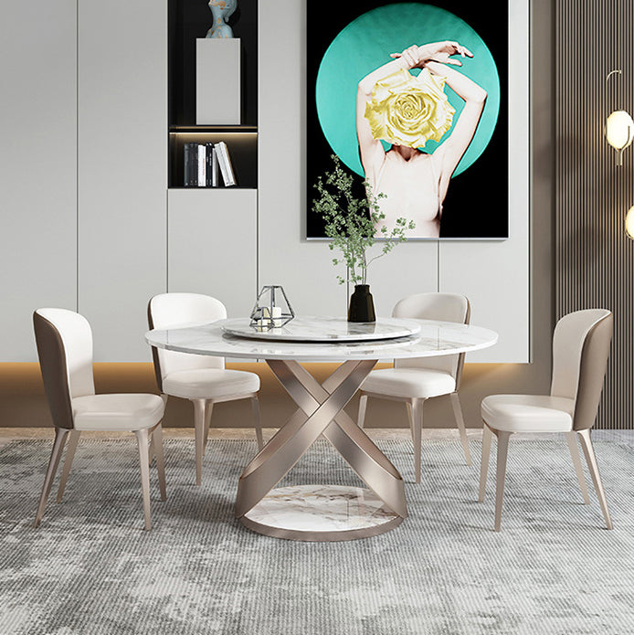 Glam Round Shape White Table Sintered Stone Standard Dining Table with Pedestal Base Clearhalo ' dining_table' 'Dining Tables & Seating' 'Dining Tables' 'furn' 'furn_dining_table' 'Furniture' 'furniture_dining_table' 'Kitchen & Dining Furniture' 'kitchen&dining_furn' 'kitchen' 'kitchen_dining_table' 4195822