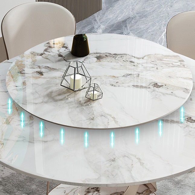 Glam Round Shape White Table Sintered Stone Standard Dining Table with Pedestal Base Clearhalo ' dining_table' 'Dining Tables & Seating' 'Dining Tables' 'furn' 'furn_dining_table' 'Furniture' 'furniture_dining_table' 'Kitchen & Dining Furniture' 'kitchen&dining_furn' 'kitchen' 'kitchen_dining_table' 4195824