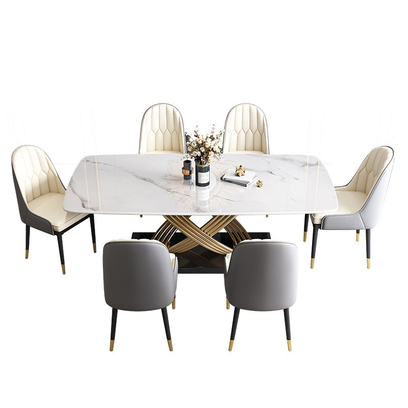 Traditional Luxury Rectangle Dining Table Stainless Steel Furniture for Indoor White Without Chairs Clearhalo ' dining_table' 'Dining Tables & Seating' 'Dining Tables' 'furn' 'furn_dining_table' 'Furniture' 'furniture_dining_table' 'Kitchen & Dining Furniture' 'kitchen&dining_furn' 'kitchen' 'kitchen_dining_table' 4195841