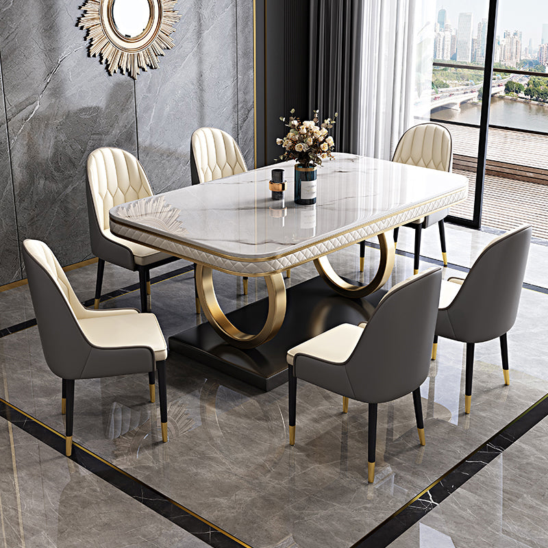 Rectangle Table Traditional Luxury Dinner Room Furniture with Metal Base Clearhalo ' dining_table' 'Dining Tables & Seating' 'Dining Tables' 'furn' 'furn_dining_table' 'Furniture' 'furniture_dining_table' 'Kitchen & Dining Furniture' 'kitchen&dining_furn' 'kitchen' 'kitchen_dining_table' 4195877