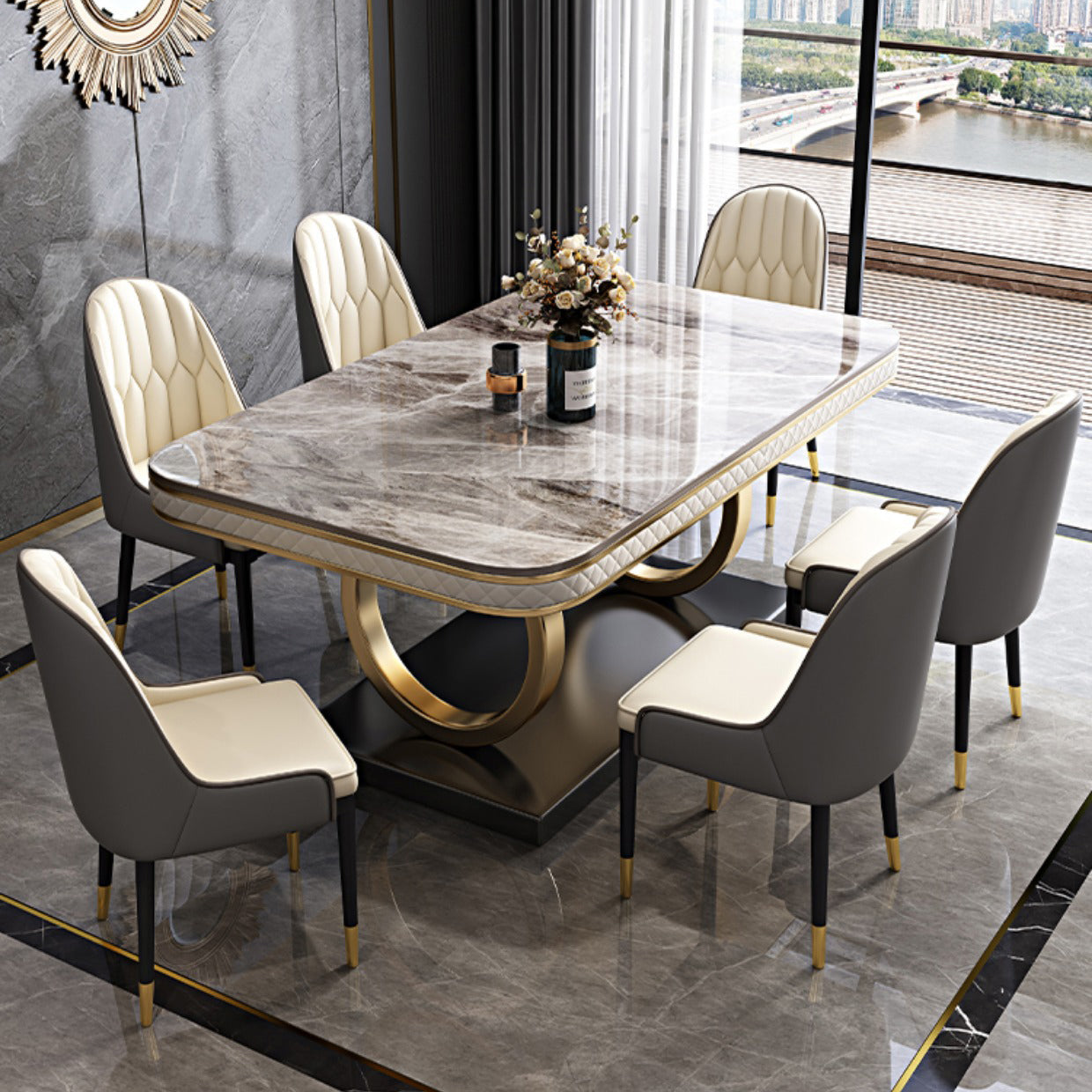 Rectangle Table Traditional Luxury Dinner Room Furniture with Metal Base Clearhalo ' dining_table' 'Dining Tables & Seating' 'Dining Tables' 'furn' 'furn_dining_table' 'Furniture' 'furniture_dining_table' 'Kitchen & Dining Furniture' 'kitchen&dining_furn' 'kitchen' 'kitchen_dining_table' 4195878