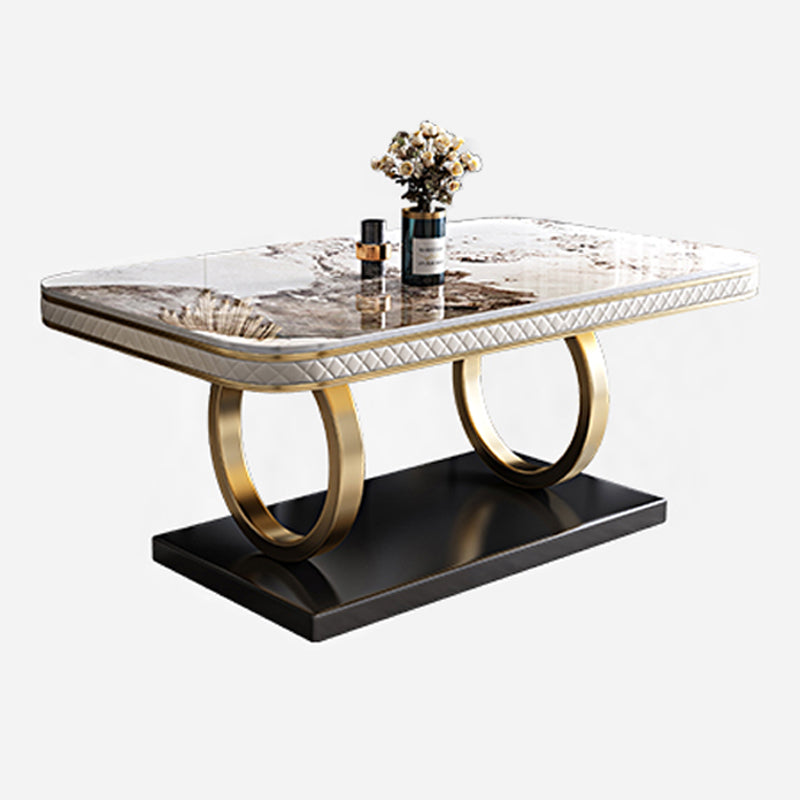 Rectangle Table Traditional Luxury Dinner Room Furniture with Metal Base Pandora Gold Without Chairs Clearhalo ' dining_table' 'Dining Tables & Seating' 'Dining Tables' 'furn' 'furn_dining_table' 'Furniture' 'furniture_dining_table' 'Kitchen & Dining Furniture' 'kitchen&dining_furn' 'kitchen' 'kitchen_dining_table' 4195880
