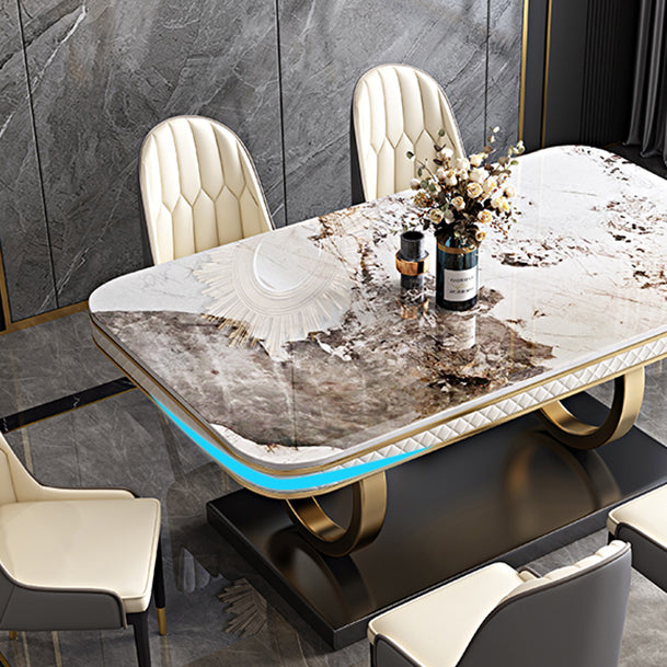 Rectangle Table Traditional Luxury Dinner Room Furniture with Metal Base Clearhalo ' dining_table' 'Dining Tables & Seating' 'Dining Tables' 'furn' 'furn_dining_table' 'Furniture' 'furniture_dining_table' 'Kitchen & Dining Furniture' 'kitchen&dining_furn' 'kitchen' 'kitchen_dining_table' 4195881