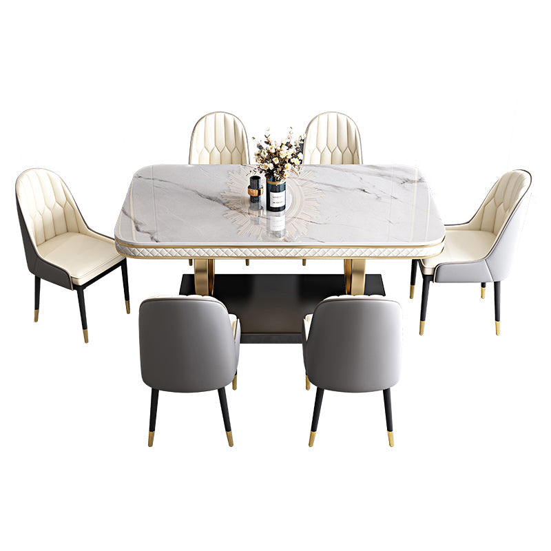 Rectangle Table Traditional Luxury Dinner Room Furniture with Metal Base White Without Chairs Clearhalo ' dining_table' 'Dining Tables & Seating' 'Dining Tables' 'furn' 'furn_dining_table' 'Furniture' 'furniture_dining_table' 'Kitchen & Dining Furniture' 'kitchen&dining_furn' 'kitchen' 'kitchen_dining_table' 4195885