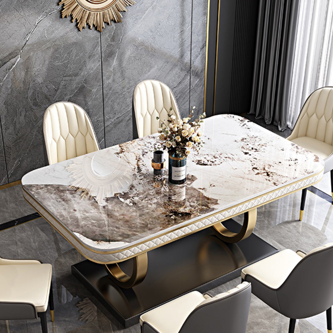 Rectangle Table Traditional Luxury Dinner Room Furniture with Metal Base Clearhalo ' dining_table' 'Dining Tables & Seating' 'Dining Tables' 'furn' 'furn_dining_table' 'Furniture' 'furniture_dining_table' 'Kitchen & Dining Furniture' 'kitchen&dining_furn' 'kitchen' 'kitchen_dining_table' 4195887