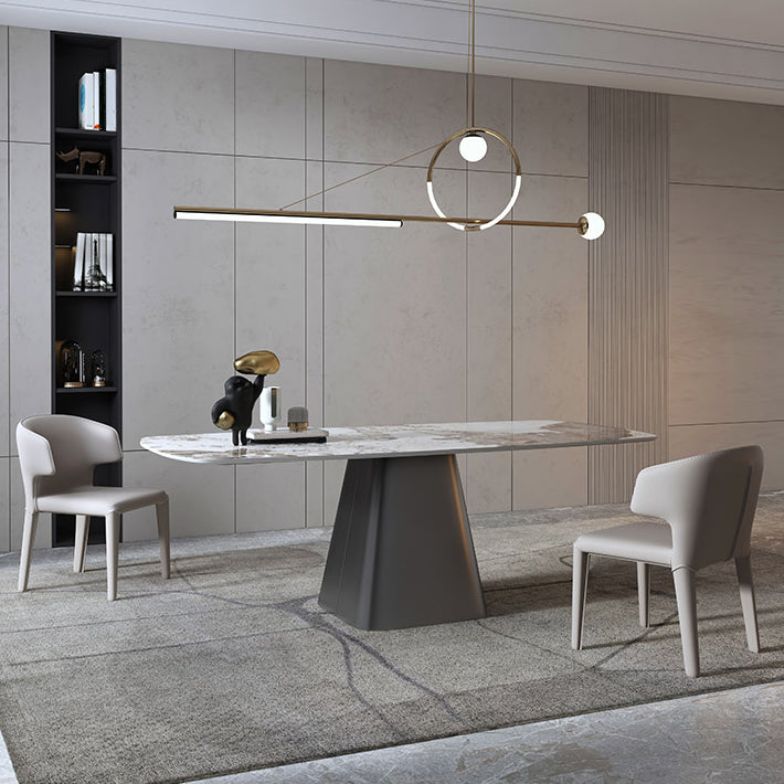 Metal Traditional Luxury Table Rectangle Sintered Stone Dining Table with Pedestal Base Clearhalo ' dining_table' 'Dining Tables & Seating' 'Dining Tables' 'furn' 'furn_dining_table' 'Furniture' 'furniture_dining_table' 'Kitchen & Dining Furniture' 'kitchen&dining_furn' 'kitchen' 'kitchen_dining_table' 4195923