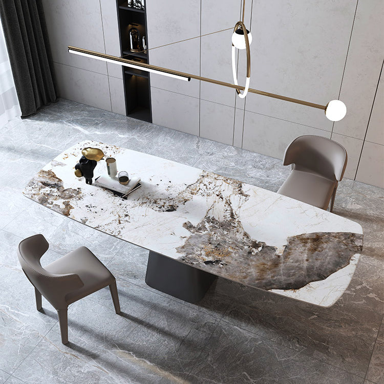 Metal Traditional Luxury Table Rectangle Sintered Stone Dining Table with Pedestal Base Clearhalo ' dining_table' 'Dining Tables & Seating' 'Dining Tables' 'furn' 'furn_dining_table' 'Furniture' 'furniture_dining_table' 'Kitchen & Dining Furniture' 'kitchen&dining_furn' 'kitchen' 'kitchen_dining_table' 4195925