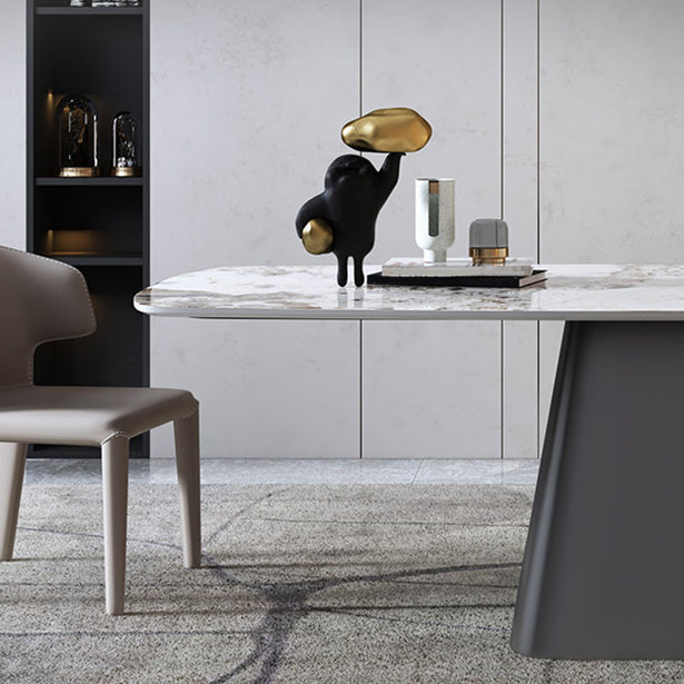 Metal Traditional Luxury Table Rectangle Sintered Stone Dining Table with Pedestal Base Clearhalo ' dining_table' 'Dining Tables & Seating' 'Dining Tables' 'furn' 'furn_dining_table' 'Furniture' 'furniture_dining_table' 'Kitchen & Dining Furniture' 'kitchen&dining_furn' 'kitchen' 'kitchen_dining_table' 4195927