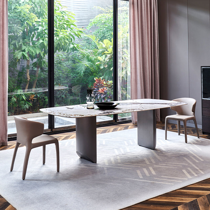 Contemporary Rectangle Shape White Table Standard Sintered Stone Dining Table for Kitchen Clearhalo ' dining_table' 'Dining Tables & Seating' 'Dining Tables' 'furn' 'furn_dining_table' 'Furniture' 'furniture_dining_table' 'Kitchen & Dining Furniture' 'kitchen&dining_furn' 'kitchen' 'kitchen_dining_table' 4195948