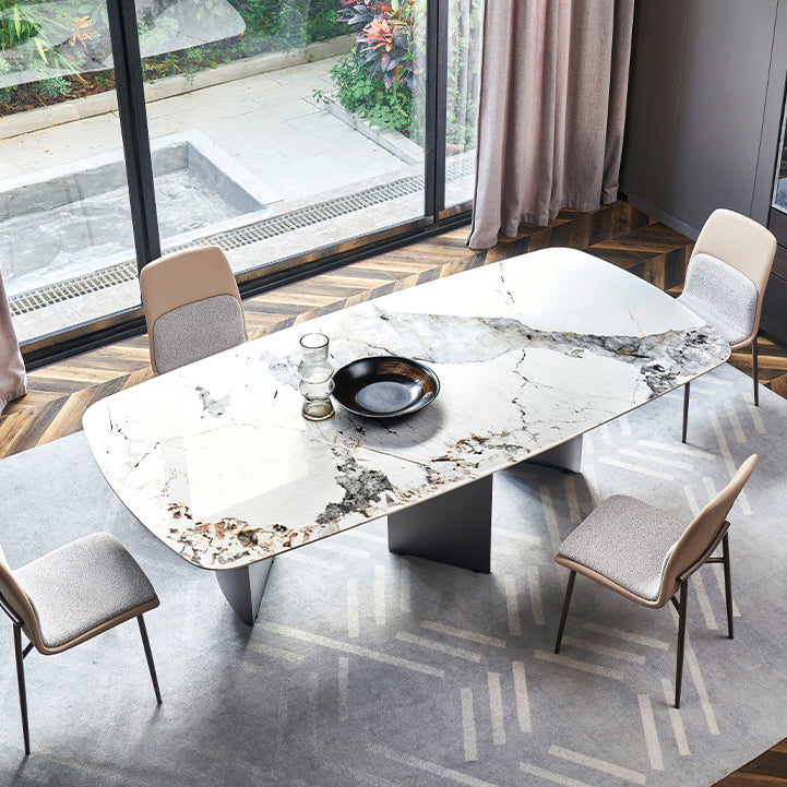 Contemporary Rectangle Shape White Table Standard Sintered Stone Dining Table for Kitchen Clearhalo ' dining_table' 'Dining Tables & Seating' 'Dining Tables' 'furn' 'furn_dining_table' 'Furniture' 'furniture_dining_table' 'Kitchen & Dining Furniture' 'kitchen&dining_furn' 'kitchen' 'kitchen_dining_table' 4195957