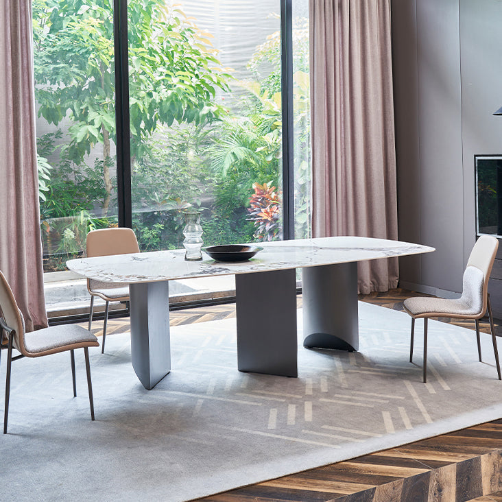 Contemporary Rectangle Shape White Table Standard Sintered Stone Dining Table for Kitchen Clearhalo ' dining_table' 'Dining Tables & Seating' 'Dining Tables' 'furn' 'furn_dining_table' 'Furniture' 'furniture_dining_table' 'Kitchen & Dining Furniture' 'kitchen&dining_furn' 'kitchen' 'kitchen_dining_table' 4195958