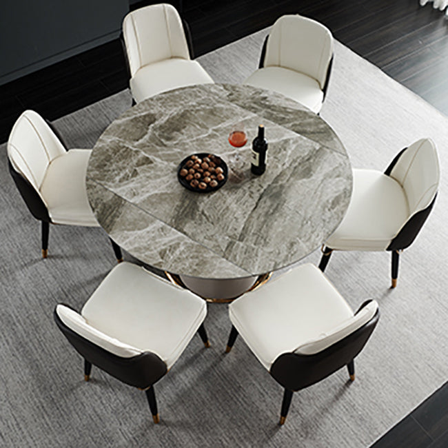 Casual Extendable Round Shape Table Sintered Stone Standard Dining Table for Kitchen Clearhalo ' dining_table' 'Dining Tables & Seating' 'Dining Tables' 'furn' 'furn_dining_table' 'Furniture' 'furniture_dining_table' 'Kitchen & Dining Furniture' 'kitchen&dining_furn' 'kitchen' 'kitchen_dining_table' 4195989