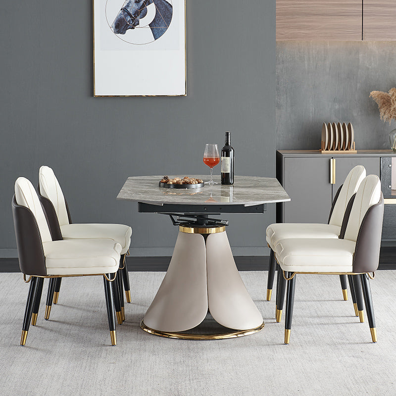 Casual Extendable Round Shape Table Sintered Stone Standard Dining Table for Kitchen Clearhalo ' dining_table' 'Dining Tables & Seating' 'Dining Tables' 'furn' 'furn_dining_table' 'Furniture' 'furniture_dining_table' 'Kitchen & Dining Furniture' 'kitchen&dining_furn' 'kitchen' 'kitchen_dining_table' 4195990