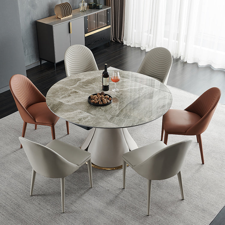 Casual Extendable Round Shape Table Sintered Stone Standard Dining Table for Kitchen Clearhalo ' dining_table' 'Dining Tables & Seating' 'Dining Tables' 'furn' 'furn_dining_table' 'Furniture' 'furniture_dining_table' 'Kitchen & Dining Furniture' 'kitchen&dining_furn' 'kitchen' 'kitchen_dining_table' 4195992