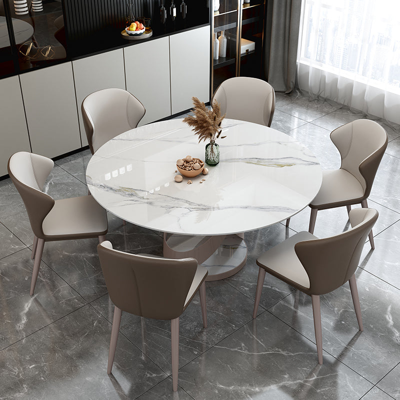 Glam Sintered Stone White Table Round Shape Standard Dining Table for Kitchen Clearhalo ' dining_table' 'Dining Tables & Seating' 'Dining Tables' 'furn' 'furn_dining_table' 'Furniture' 'furniture_dining_table' 'Kitchen & Dining Furniture' 'kitchen&dining_furn' 'kitchen' 'kitchen_dining_table' 4196015