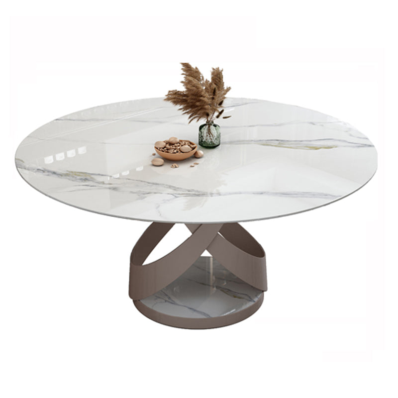 Glam Sintered Stone White Table Round Shape Standard Dining Table for Kitchen Fixed Table Without Chairs Clearhalo ' dining_table' 'Dining Tables & Seating' 'Dining Tables' 'furn' 'furn_dining_table' 'Furniture' 'furniture_dining_table' 'Kitchen & Dining Furniture' 'kitchen&dining_furn' 'kitchen' 'kitchen_dining_table' 4196019