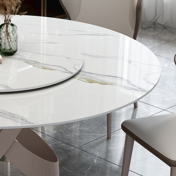 Glam Sintered Stone White Table Round Shape Standard Dining Table for Kitchen Clearhalo ' dining_table' 'Dining Tables & Seating' 'Dining Tables' 'furn' 'furn_dining_table' 'Furniture' 'furniture_dining_table' 'Kitchen & Dining Furniture' 'kitchen&dining_furn' 'kitchen' 'kitchen_dining_table' 4196020