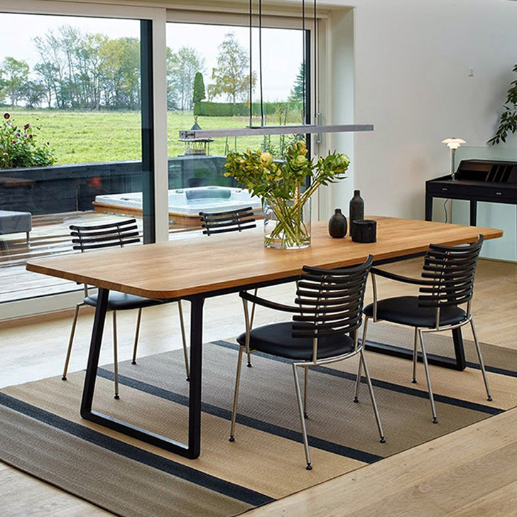 Rectangle Sled Base Industrial Table Wood Color Fixed Table of Solid Wood Clearhalo ' dining_table' 'Dining Tables & Seating' 'Dining Tables' 'furn' 'furn_dining_table' 'Furniture' 'furniture_dining_table' 'Kitchen & Dining Furniture' 'kitchen&dining_furn' 'kitchen' 'kitchen_dining_table' 4196028