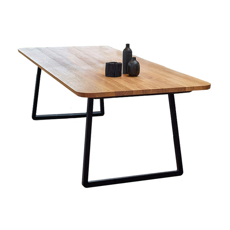 Rectangle Sled Base Industrial Table Wood Color Fixed Table of Solid Wood Without Chairs Clearhalo ' dining_table' 'Dining Tables & Seating' 'Dining Tables' 'furn' 'furn_dining_table' 'Furniture' 'furniture_dining_table' 'Kitchen & Dining Furniture' 'kitchen&dining_furn' 'kitchen' 'kitchen_dining_table' 4196031
