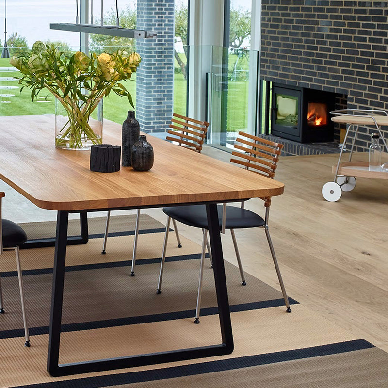 Rectangle Sled Base Industrial Table Wood Color Fixed Table of Solid Wood Clearhalo ' dining_table' 'Dining Tables & Seating' 'Dining Tables' 'furn' 'furn_dining_table' 'Furniture' 'furniture_dining_table' 'Kitchen & Dining Furniture' 'kitchen&dining_furn' 'kitchen' 'kitchen_dining_table' 4196034