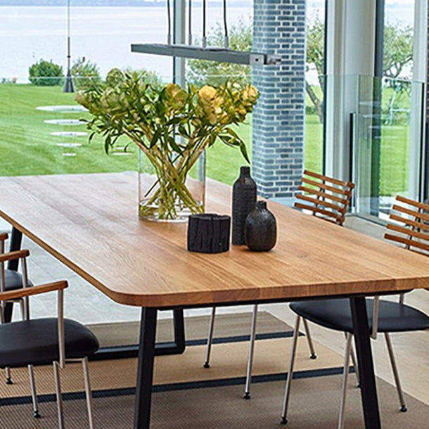Rectangle Sled Base Industrial Table Wood Color Fixed Table of Solid Wood Clearhalo ' dining_table' 'Dining Tables & Seating' 'Dining Tables' 'furn' 'furn_dining_table' 'Furniture' 'furniture_dining_table' 'Kitchen & Dining Furniture' 'kitchen&dining_furn' 'kitchen' 'kitchen_dining_table' 4196035