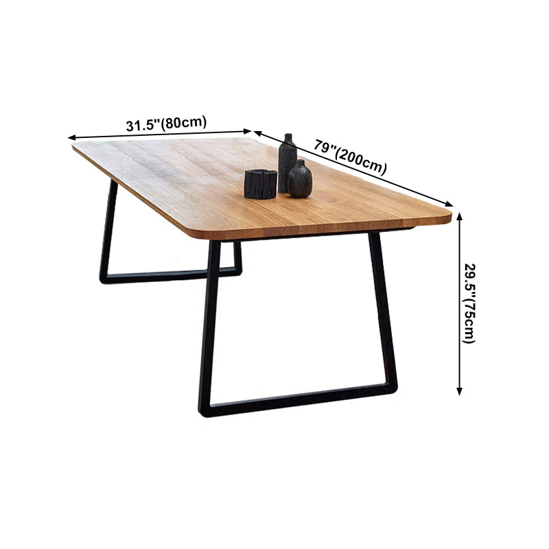Rectangle Sled Base Industrial Table Wood Color Fixed Table of Solid Wood Clearhalo ' dining_table' 'Dining Tables & Seating' 'Dining Tables' 'furn' 'furn_dining_table' 'Furniture' 'furniture_dining_table' 'Kitchen & Dining Furniture' 'kitchen&dining_furn' 'kitchen' 'kitchen_dining_table' 4196041