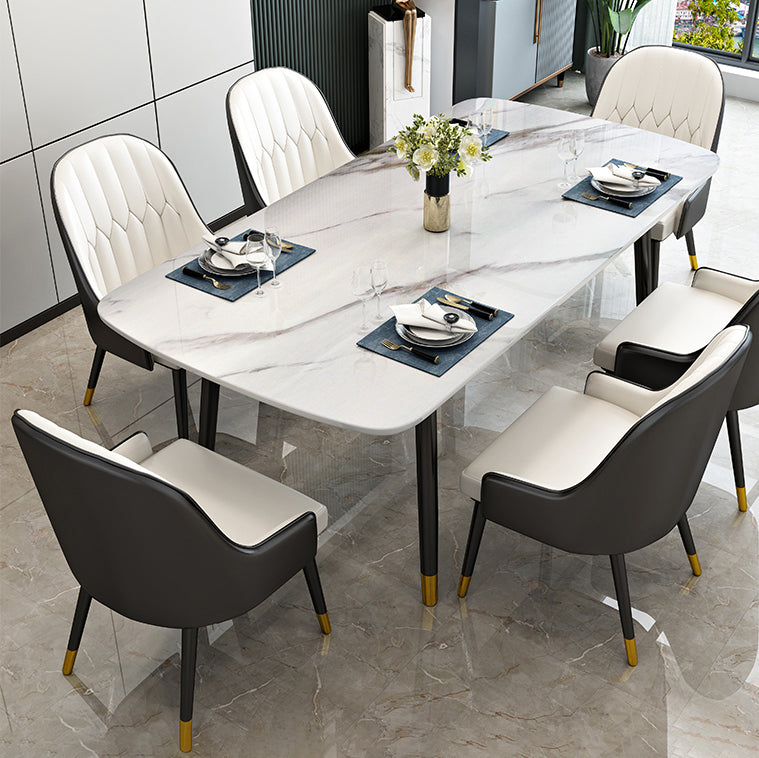 Sintered Stone Dining Table Luxury Style 4 Legs Carbon Steel Base Rectangle Table for Home Clearhalo ' dining_table' 'Dining Tables & Seating' 'Dining Tables' 'furn' 'furn_dining_table' 'Furniture' 'furniture_dining_table' 'Kitchen & Dining Furniture' 'kitchen&dining_furn' 'kitchen' 'kitchen_dining_table' 4196062