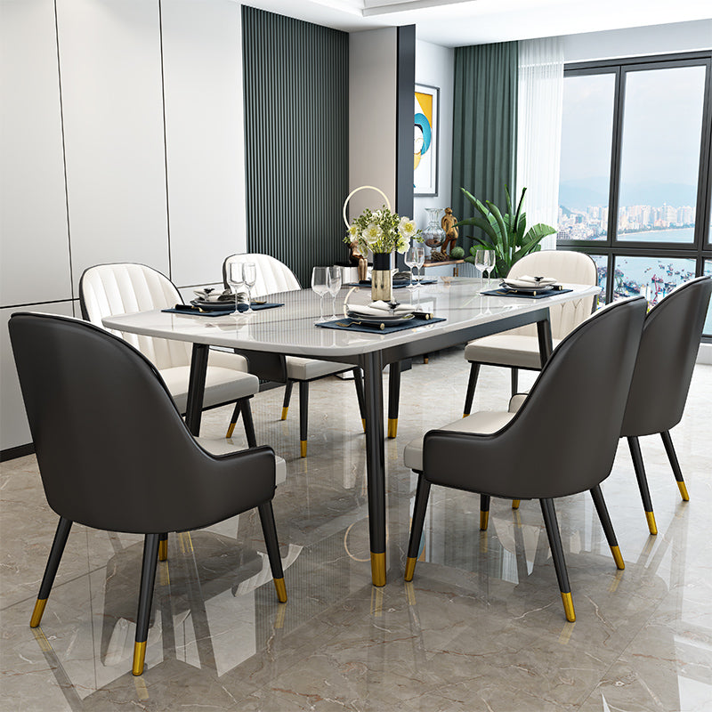Sintered Stone Dining Table Luxury Style 4 Legs Carbon Steel Base Rectangle Table for Home Clearhalo ' dining_table' 'Dining Tables & Seating' 'Dining Tables' 'furn' 'furn_dining_table' 'Furniture' 'furniture_dining_table' 'Kitchen & Dining Furniture' 'kitchen&dining_furn' 'kitchen' 'kitchen_dining_table' 4196063