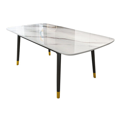 Sintered Stone Dining Table Luxury Style 4 Legs Carbon Steel Base Rectangle Table for Home Without Chairs Clearhalo ' dining_table' 'Dining Tables & Seating' 'Dining Tables' 'furn' 'furn_dining_table' 'Furniture' 'furniture_dining_table' 'Kitchen & Dining Furniture' 'kitchen&dining_furn' 'kitchen' 'kitchen_dining_table' 4196066