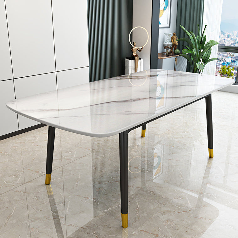 Sintered Stone Dining Table Luxury Style 4 Legs Carbon Steel Base Rectangle Table for Home Clearhalo ' dining_table' 'Dining Tables & Seating' 'Dining Tables' 'furn' 'furn_dining_table' 'Furniture' 'furniture_dining_table' 'Kitchen & Dining Furniture' 'kitchen&dining_furn' 'kitchen' 'kitchen_dining_table' 4196070