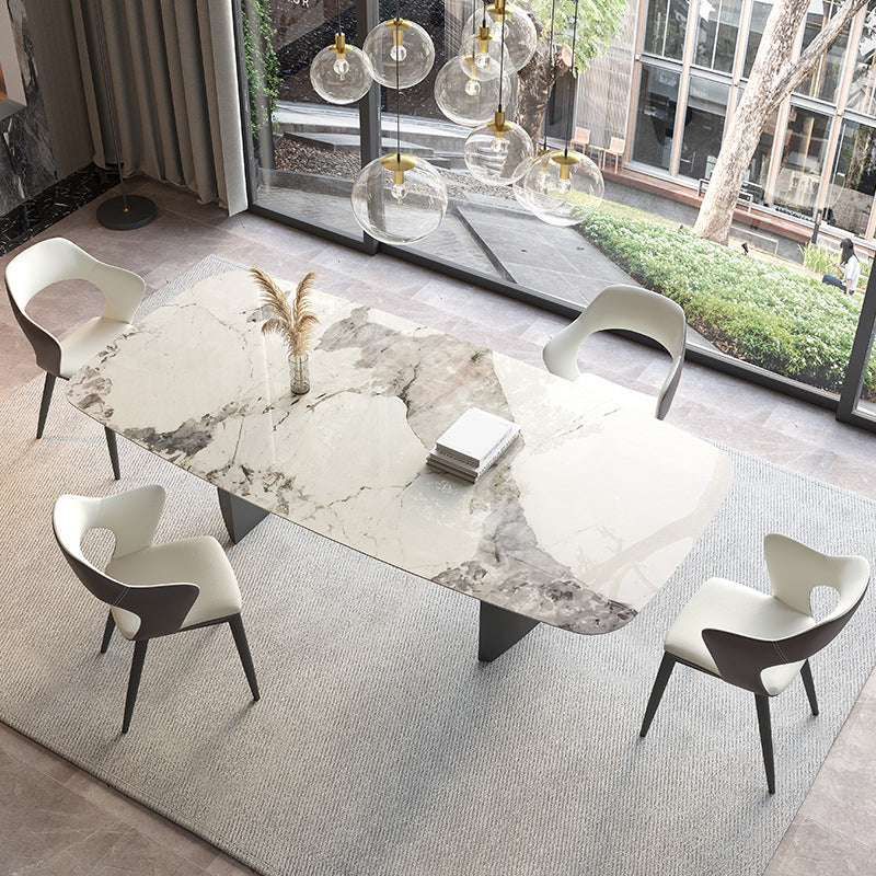 Rectangle Contemporary Dining Room Table White Sintered Stone Table with Black Metal Base Clearhalo ' dining_table' 'Dining Tables & Seating' 'Dining Tables' 'furn' 'furn_dining_table' 'Furniture' 'furniture_dining_table' 'Kitchen & Dining Furniture' 'kitchen&dining_furn' 'kitchen' 'kitchen_dining_table' 4196076