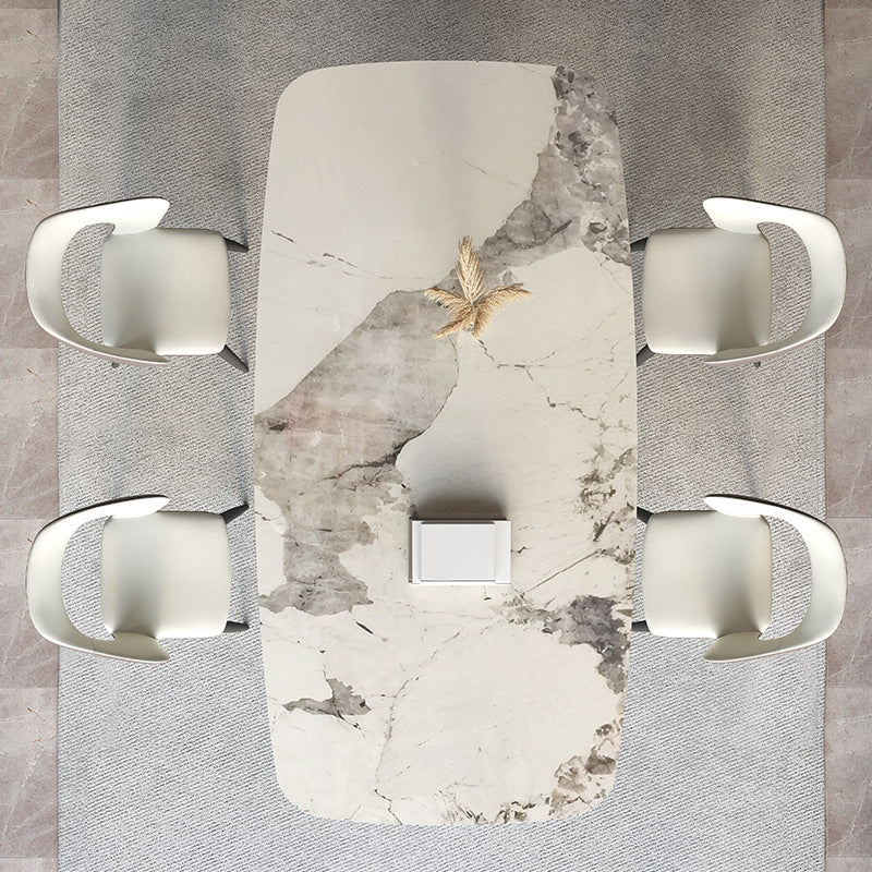 Rectangle Contemporary Dining Room Table White Sintered Stone Table with Black Metal Base Clearhalo ' dining_table' 'Dining Tables & Seating' 'Dining Tables' 'furn' 'furn_dining_table' 'Furniture' 'furniture_dining_table' 'Kitchen & Dining Furniture' 'kitchen&dining_furn' 'kitchen' 'kitchen_dining_table' 4196077