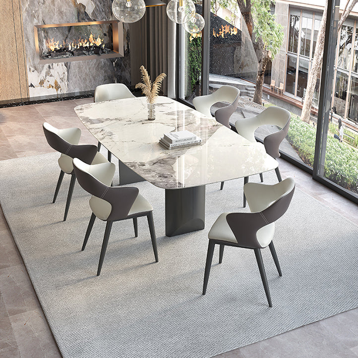 Rectangle Contemporary Dining Room Table White Sintered Stone Table with Black Metal Base Clearhalo ' dining_table' 'Dining Tables & Seating' 'Dining Tables' 'furn' 'furn_dining_table' 'Furniture' 'furniture_dining_table' 'Kitchen & Dining Furniture' 'kitchen&dining_furn' 'kitchen' 'kitchen_dining_table' 4196078