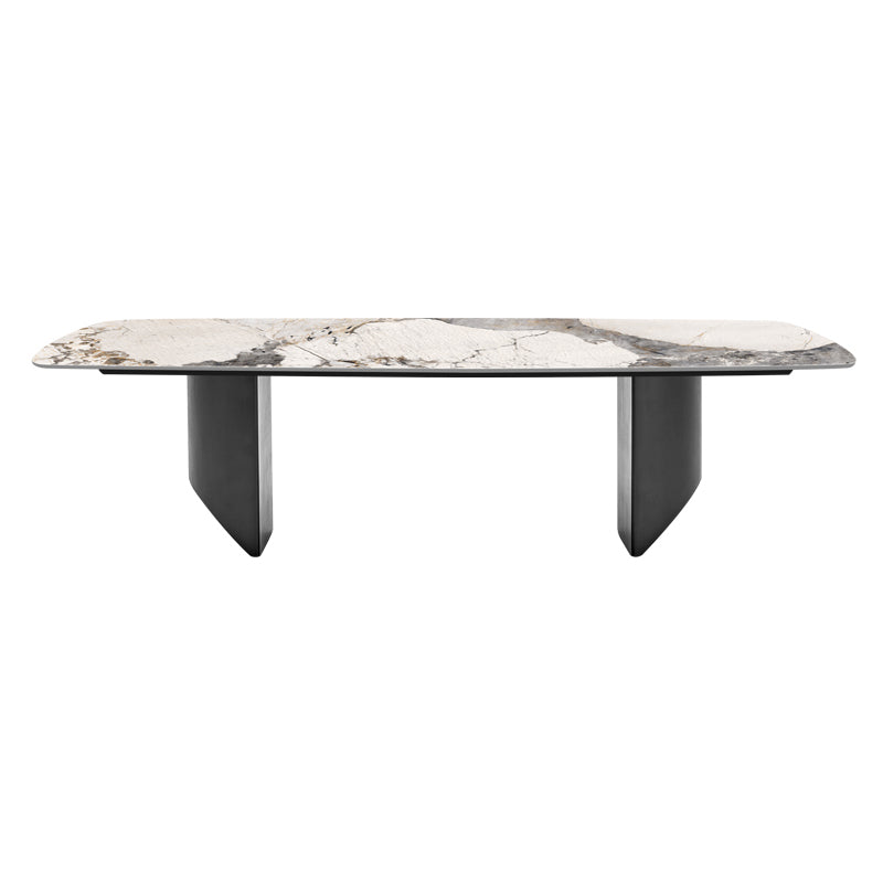 Rectangle Contemporary Dining Room Table White Sintered Stone Table with Black Metal Base Without Chairs Clearhalo ' dining_table' 'Dining Tables & Seating' 'Dining Tables' 'furn' 'furn_dining_table' 'Furniture' 'furniture_dining_table' 'Kitchen & Dining Furniture' 'kitchen&dining_furn' 'kitchen' 'kitchen_dining_table' 4196079