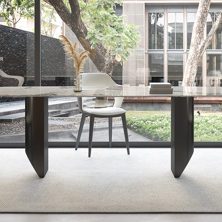 Rectangle Contemporary Dining Room Table White Sintered Stone Table with Black Metal Base Clearhalo ' dining_table' 'Dining Tables & Seating' 'Dining Tables' 'furn' 'furn_dining_table' 'Furniture' 'furniture_dining_table' 'Kitchen & Dining Furniture' 'kitchen&dining_furn' 'kitchen' 'kitchen_dining_table' 4196083