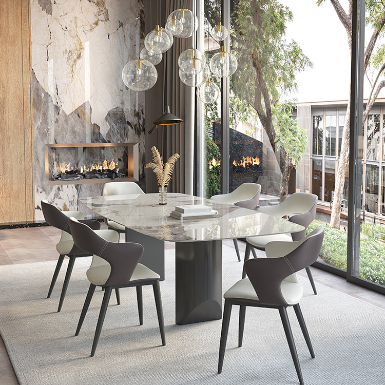 Rectangle Contemporary Dining Room Table White Sintered Stone Table with Black Metal Base Clearhalo ' dining_table' 'Dining Tables & Seating' 'Dining Tables' 'furn' 'furn_dining_table' 'Furniture' 'furniture_dining_table' 'Kitchen & Dining Furniture' 'kitchen&dining_furn' 'kitchen' 'kitchen_dining_table' 4196084