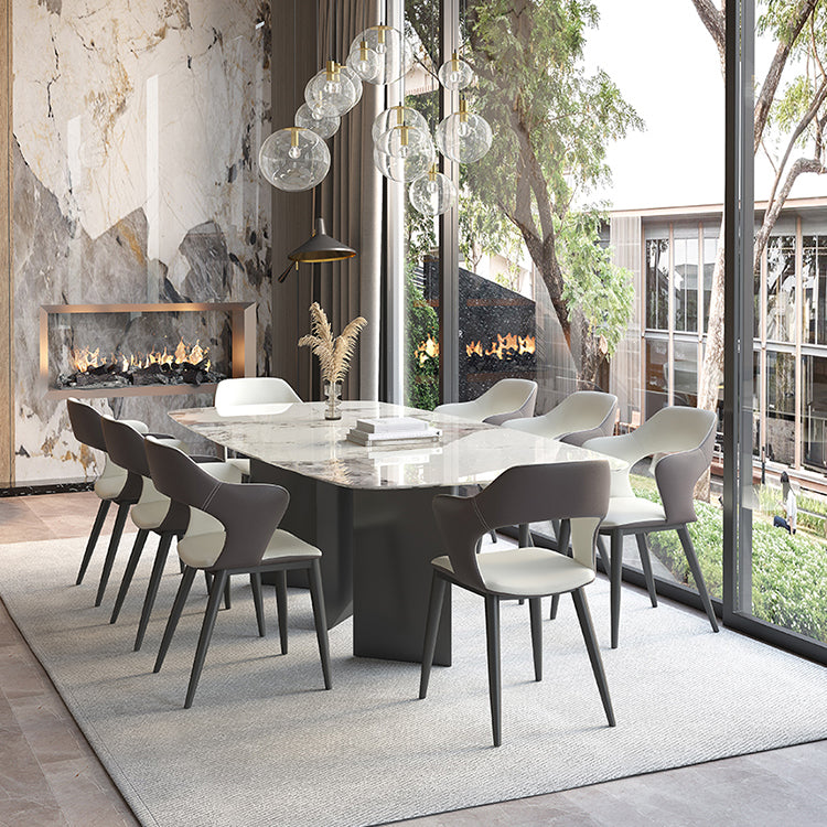 Rectangle Contemporary Dining Room Table White Sintered Stone Table with Black Metal Base Clearhalo ' dining_table' 'Dining Tables & Seating' 'Dining Tables' 'furn' 'furn_dining_table' 'Furniture' 'furniture_dining_table' 'Kitchen & Dining Furniture' 'kitchen&dining_furn' 'kitchen' 'kitchen_dining_table' 4196085