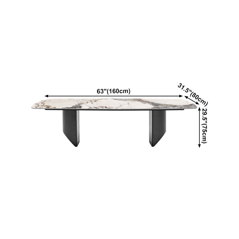 Rectangle Contemporary Dining Room Table White Sintered Stone Table with Black Metal Base Clearhalo ' dining_table' 'Dining Tables & Seating' 'Dining Tables' 'furn' 'furn_dining_table' 'Furniture' 'furniture_dining_table' 'Kitchen & Dining Furniture' 'kitchen&dining_furn' 'kitchen' 'kitchen_dining_table' 4196087