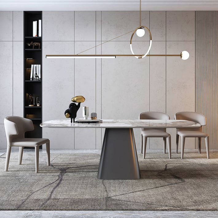 Rectangle Contemporary Dining Room Table White Sintered Stone Table with Pedestal Base Clearhalo ' dining_table' 'Dining Tables & Seating' 'Dining Tables' 'furn' 'furn_dining_table' 'Furniture' 'furniture_dining_table' 'Kitchen & Dining Furniture' 'kitchen&dining_furn' 'kitchen' 'kitchen_dining_table' 4196090