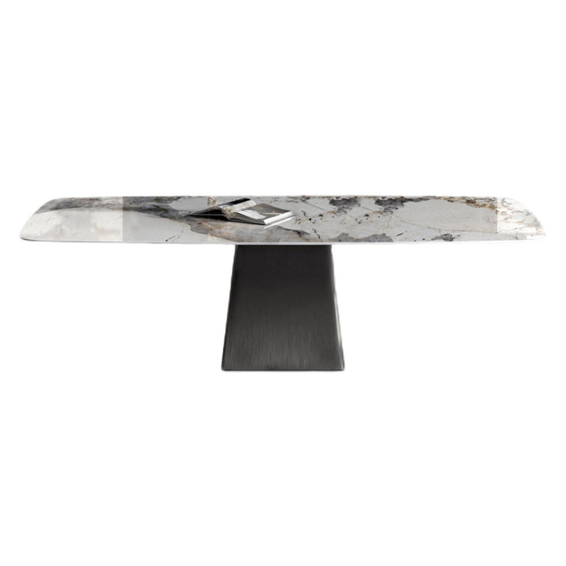 Rectangle Contemporary Dining Room Table White Sintered Stone Table with Pedestal Base Gray Without Chairs Clearhalo ' dining_table' 'Dining Tables & Seating' 'Dining Tables' 'furn' 'furn_dining_table' 'Furniture' 'furniture_dining_table' 'Kitchen & Dining Furniture' 'kitchen&dining_furn' 'kitchen' 'kitchen_dining_table' 4196094