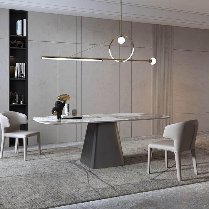 Rectangle Contemporary Dining Room Table White Sintered Stone Table with Pedestal Base Clearhalo ' dining_table' 'Dining Tables & Seating' 'Dining Tables' 'furn' 'furn_dining_table' 'Furniture' 'furniture_dining_table' 'Kitchen & Dining Furniture' 'kitchen&dining_furn' 'kitchen' 'kitchen_dining_table' 4196100
