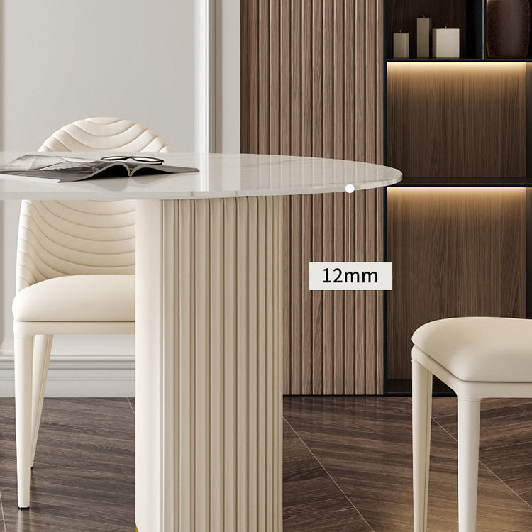 Oval Traditional Luxury Dining Table White Sintered Stone Table with White Double Pedestal Clearhalo ' dining_table' 'Dining Tables & Seating' 'Dining Tables' 'furn' 'furn_dining_table' 'Furniture' 'furniture_dining_table' 'Kitchen & Dining Furniture' 'kitchen&dining_furn' 'kitchen' 'kitchen_dining_table' 4196139