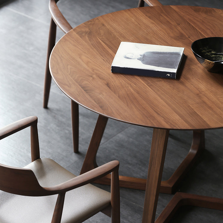Round Solid Ashwood Brown Table Simplicity Double Pedestal Table for Dining Room Clearhalo ' dining_table' 'Dining Tables & Seating' 'Dining Tables' 'furn' 'furn_dining_table' 'Furniture' 'furniture_dining_table' 'Kitchen & Dining Furniture' 'kitchen&dining_furn' 'kitchen' 'kitchen_dining_table' 4196151