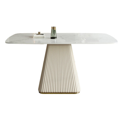 Traditional Luxury Dining Table White Rectangle Sintered Stone Table with Pedestal Base Without Chairs Clearhalo ' dining_table' 'Dining Tables & Seating' 'Dining Tables' 'furn' 'furn_dining_table' 'Furniture' 'furniture_dining_table' 'Kitchen & Dining Furniture' 'kitchen&dining_furn' 'kitchen' 'kitchen_dining_table' 4196170