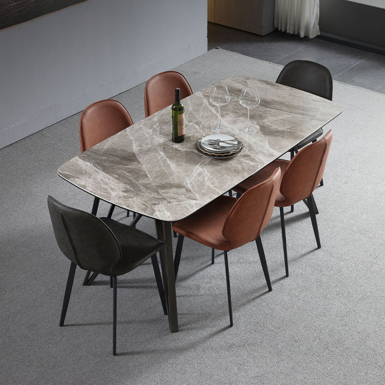 Modern Style Dining Table Sintered Stone Table with 4 Legs Carbon Steel Base Clearhalo ' dining_table' 'Dining Tables & Seating' 'Dining Tables' 'furn' 'furn_dining_table' 'Furniture' 'furniture_dining_table' 'Kitchen & Dining Furniture' 'kitchen&dining_furn' 'kitchen' 'kitchen_dining_table' 4196180